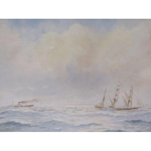 1286 - W.N TOMKIN 1911 - A STEAM SHIP AND SAILING VESSELS ON ROUGH SEA, SIGNED WATERCOLOUR, F/G, 23CM X 41C... 