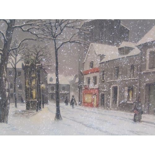 1287 - SERIES OF FOUR F/G COLOURED ENGRAVINGS INCL. A WINTER STREET SCENE, EACH 15CM X 21CM