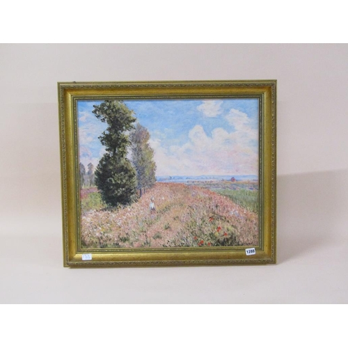 1288 - B WASHINGTON - AFTER MONET, FIGURE IN A SUMMER FIELD, OIL ON CANVAS, FRAMED, 49CM X 59CM