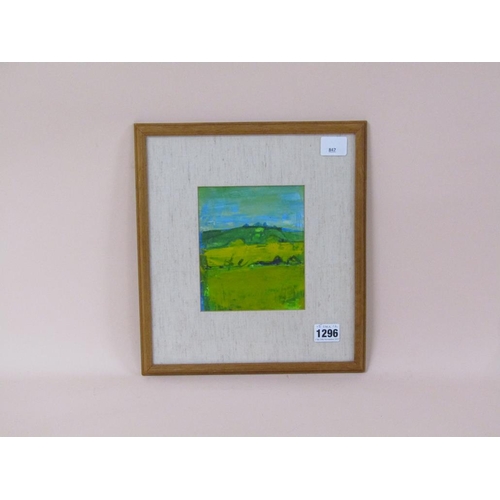 1296 - WILL PUGH - THE CORNFIELD II 1965, OIL ON PAPER, FRAMED, 15CM X 12CM