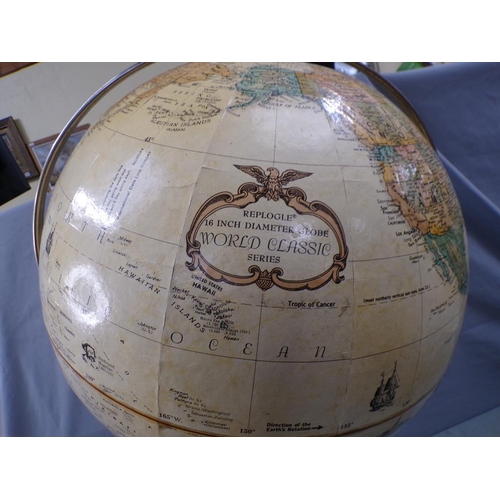 1329 - LARGE WORLD GLOBE ON STAND - 90cms H