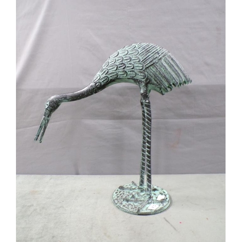 1413 - PATINATED METAL FIGURE OF A HERON, 52CM H