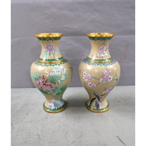 1414 - PAIR OF CLOISONNE BALUSTER VASES, 26.5CM H