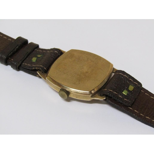 1503 - 9ct GOLD RECORD GENTS WATCH ON BROWN LEATHER STRAP