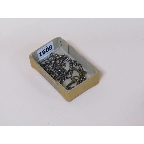 1505 - TWO SILVER ALBERT CHAINS WITH ATTACHED BRASS WATCH KEYS