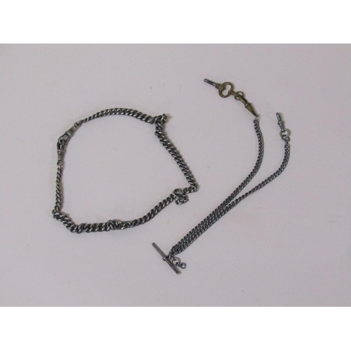 1505 - TWO SILVER ALBERT CHAINS WITH ATTACHED BRASS WATCH KEYS