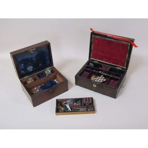 TWO NEEDLEWORK BOXES CONTAINING COSTUME JEWELLERY