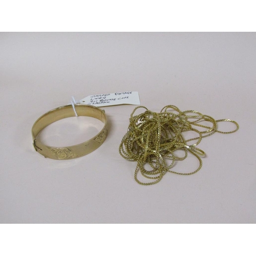 1527 - 9ct GOLD BRONZE CORED BANGLE AND A GOLD PLATED NECKLACE