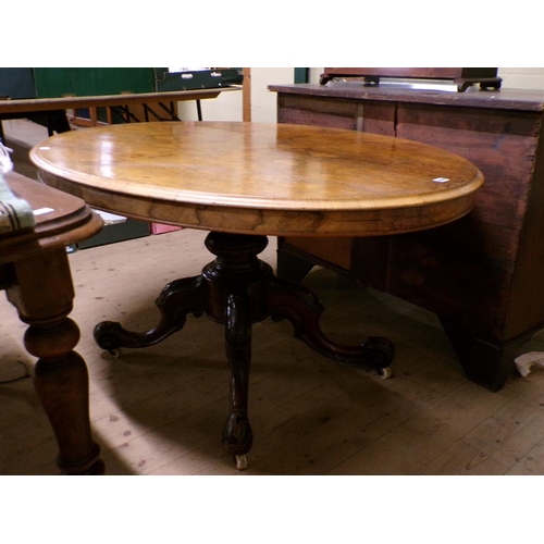 2008 - VICTORIAN BURR WALNUT OVAL PEDESTAL BREAKFAST TABLE, 136CM W, 72CM H