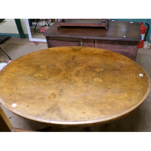 2008 - VICTORIAN BURR WALNUT OVAL PEDESTAL BREAKFAST TABLE, 136CM W, 72CM H