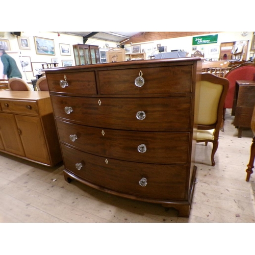 2014 - VICTORIAN MAHOGANY BOW FRONT CHEST OF TWO SHORT AND THREE LONG DRAWERS, 108CM W, 121CM