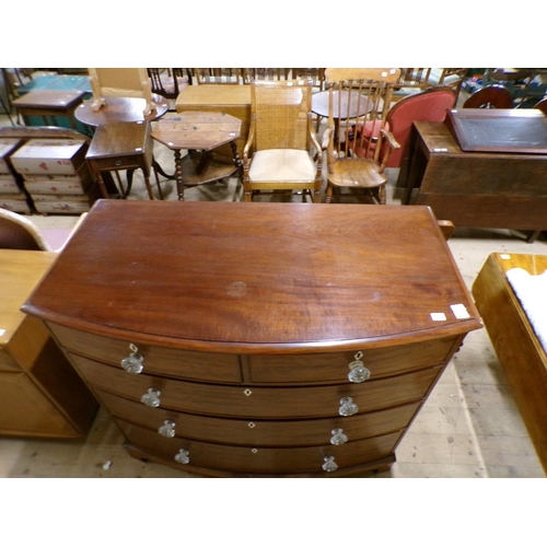 2014 - VICTORIAN MAHOGANY BOW FRONT CHEST OF TWO SHORT AND THREE LONG DRAWERS, 108CM W, 121CM