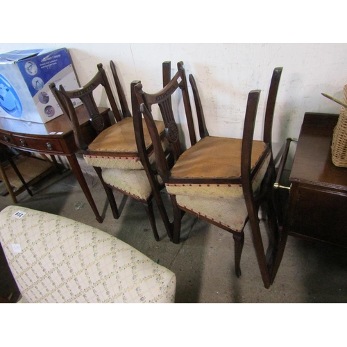 611 - FOUR EDWARDIAN DINING CHAIRS, WASH STAND ETC