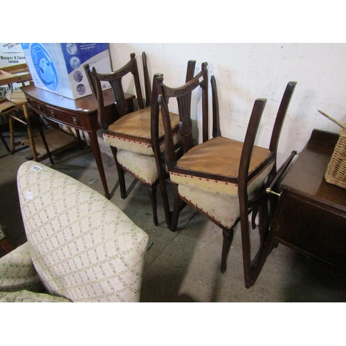 611 - FOUR EDWARDIAN DINING CHAIRS, WASH STAND ETC