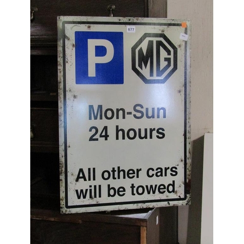 677 - TIN REPRODUCTION MG PARKING SIGN