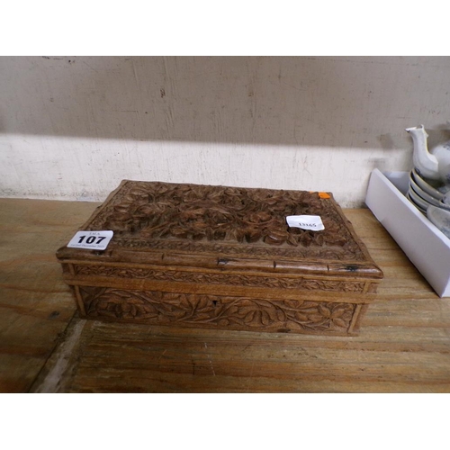 107 - MODERN CARVED ORIENTAL STYLE CIGAR BOX