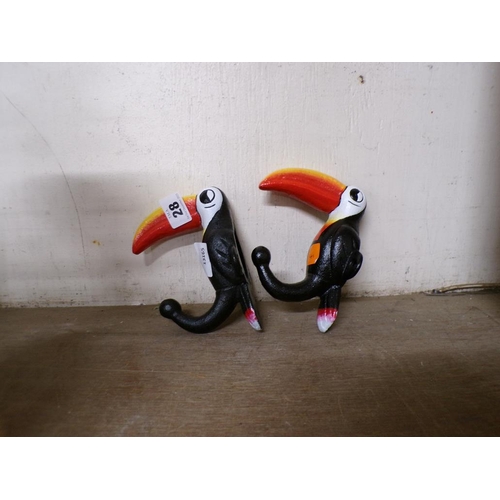 28 - PAIR OF PAINTED TOUCAN COAT HOOKS