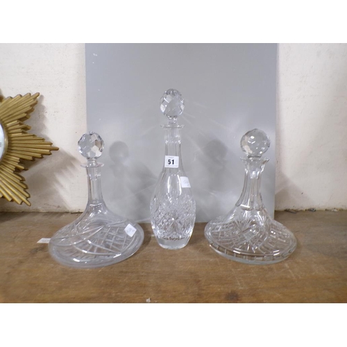 51 - TWO CRYSTAL SHIPS DECANTERS; ONE OTHER