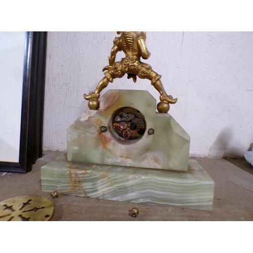 57 - ITALIAN MARBLE GILT JESTER MOUNTED MANTEL CLOCK