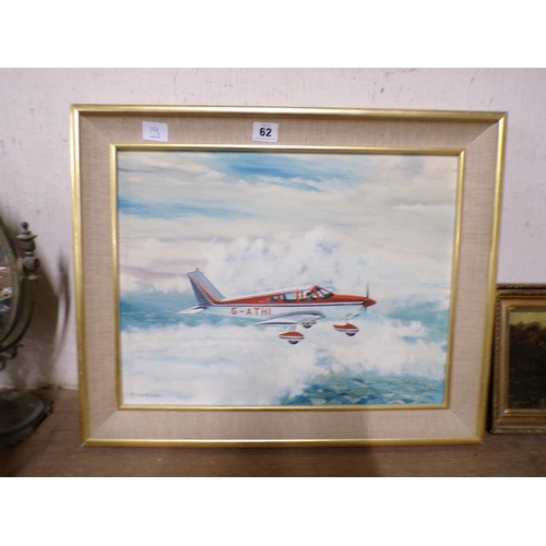 62 - FRAMED OIL - AEROPLANE, SIGNED FISHBURN