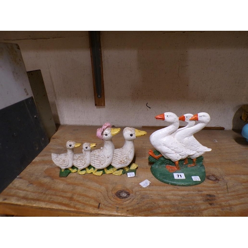 71 - TWO CAST PAINTED DUCK DOOR STOPS