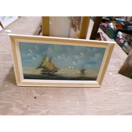 190 - FRAMED WATERCOLOUR - COASTAL SCENE; TWO OILS