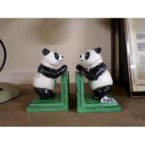 491 - PAIR OF CAST IRON PANDA BOOKENDS