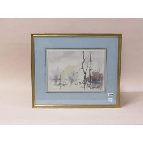 1200 - RONALD CROMPTON - WINTER LAKESIDE SCENE, SIGNED WATERCOLOUR, F/G, 26CM X 36CM