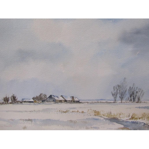 1204 - RONALD CRAMPTON - PAIR, SNOW ON THE FENN & SNAPE MARSH, SUFFOLK, F/G, EACH APPROX 33CM X 49CM