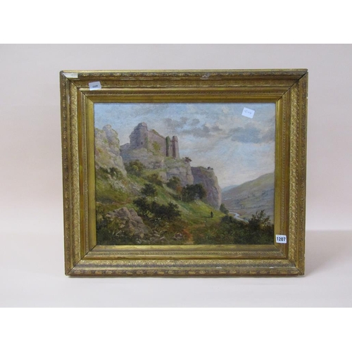 1207 - WALTER W GODDARD - RUINED CASTLE ON CLIFF TOP, SIGNED OIL ON CANVAS, FRAMED, 39CM X 49CM