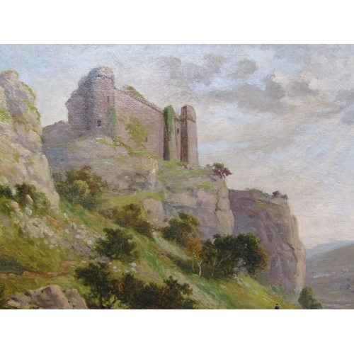 1207 - WALTER W GODDARD - RUINED CASTLE ON CLIFF TOP, SIGNED OIL ON CANVAS, FRAMED, 39CM X 49CM