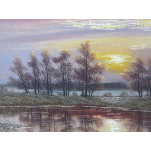 1214 - BECK - SUNSET WITH RIVER IN FOREGROUND, SIGNED OIL ON CANVAS, FRAMED, 50CM X 60CM