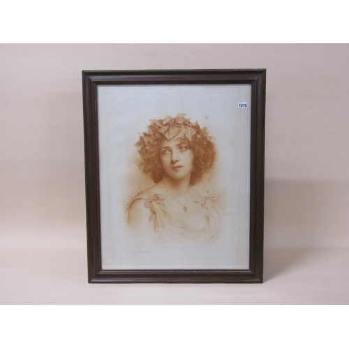 1215 - CHARLES E MARSHALL - LATE 19C/EARLY 20C SEPIA PRINT OF A LADY, SIGNED F/G, 66CM X 53CM