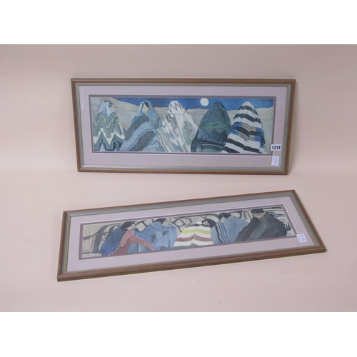 1218 - CLAR. - PAIR, RISING MOON & LADIES SLEEPING, COLOURED PRINTS, 18CM X 57CM & 13CM X 57CM