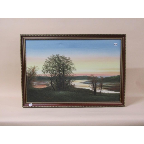 1222 - RAYMOND - SUNSET OVER THE LAKE, OIL ON CANVAS, SIGNED, FRAMED, 60CM X 92CM