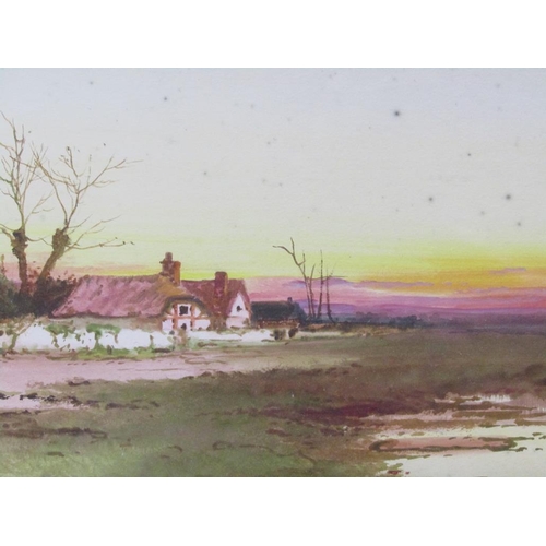 1223 - G MILLER - PAIR, SUNRISE & SUNSET, EAST ANGLIAN LANDSCAPES, SIGNED WATERCOLOURS, F/G, 19CM X 39CM