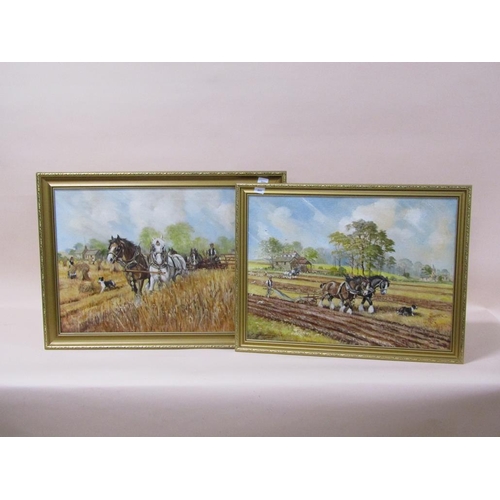 1225 - CYRIL DICKENS - PAIR, AGRICULTURUAL SCENES, SIGNED OIL ON CANVAS, FRAMED, EACH 44CM X 60CM