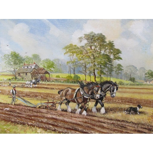 1225 - CYRIL DICKENS - PAIR, AGRICULTURUAL SCENES, SIGNED OIL ON CANVAS, FRAMED, EACH 44CM X 60CM