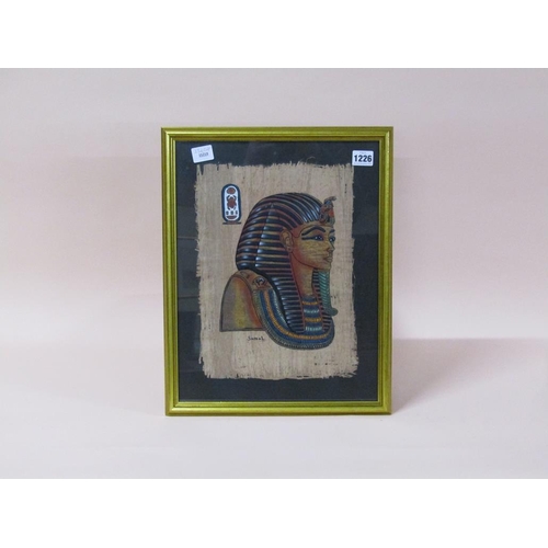 1226 - SAMAL - EGYPTIAN PAINTING ON LEAF, F/G, 33CM X 24CM