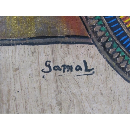 1226 - SAMAL - EGYPTIAN PAINTING ON LEAF, F/G, 33CM X 24CM