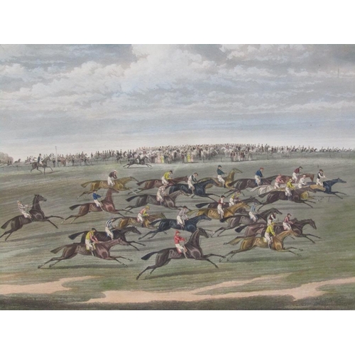 1236 - JAMES POLLARD - PAIR, 19C COLOURED PRINTS, EPSOM RACES, F/G, 41CM X 61CM