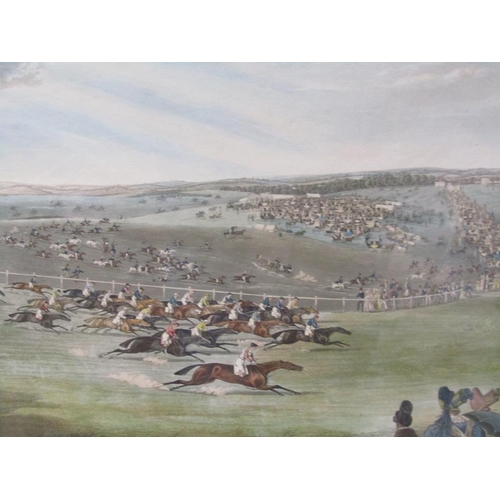 1236 - JAMES POLLARD - PAIR, 19C COLOURED PRINTS, EPSOM RACES, F/G, 41CM X 61CM