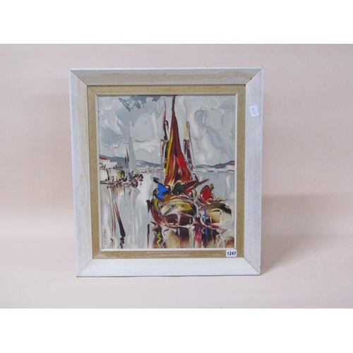 1247 - DEAKINS - SAILING VESSELS IN HARBOUR SETTING, SIGNED OIL ON BOARD, FRAMED, 45CM X 39CM