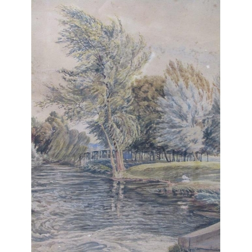 1254 - - WARGRAVE C.1840/50 - PAIR, RIVERSCAPE & LAKE, SIGNED INDISTINCTLY, LABEL TO REVERSE, EACH 51CM X 4... 