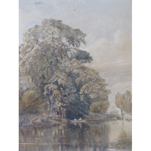 1254 - - WARGRAVE C.1840/50 - PAIR, RIVERSCAPE & LAKE, SIGNED INDISTINCTLY, LABEL TO REVERSE, EACH 51CM X 4... 