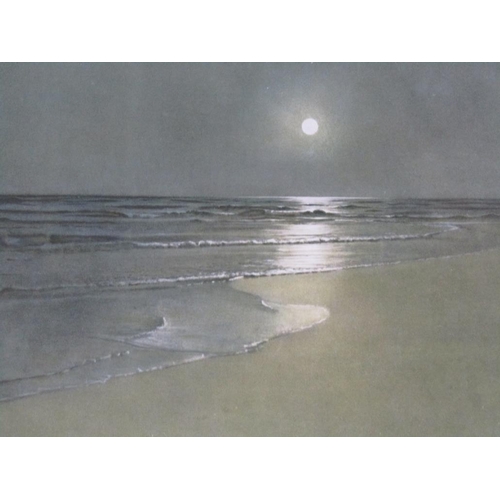 1255 - PAIR OF UNSIGNED COLOURED PRINTS - THE MOON OVER THE SEA, EACH 16CM X 21CM