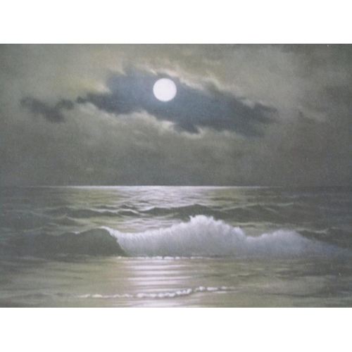 1255 - PAIR OF UNSIGNED COLOURED PRINTS - THE MOON OVER THE SEA, EACH 16CM X 21CM