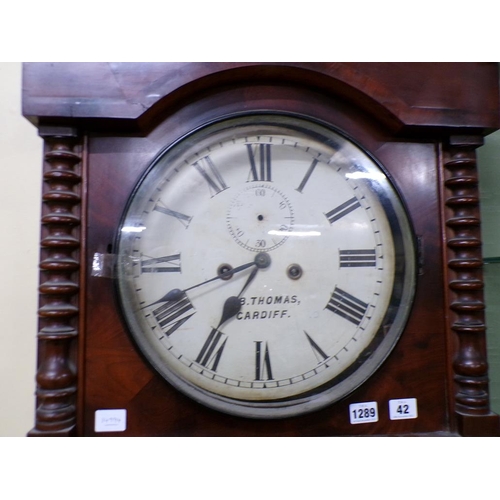 1289 - MID 19C LONGCASE CLOCK, SIGNED B. THOMAS, CARDIFF, 203CM H