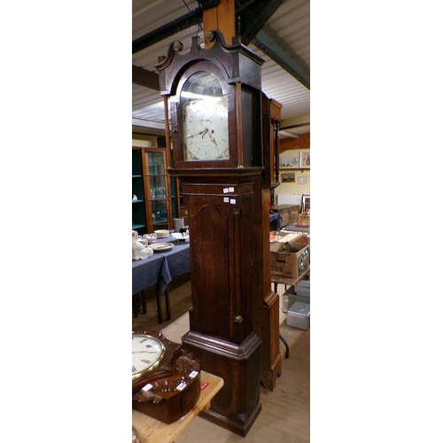 1278 - LATE 18C OAK LONGCASE CLOCK WITH PAINTED ARCHED DIAL, SIGNED J G SKARRATT, KINGTON, 234CM H