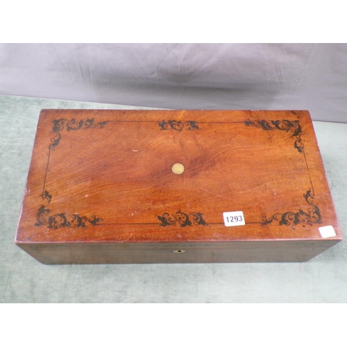 1293 - 19C MAHOGANY WRITING SLOPE, 50CM W